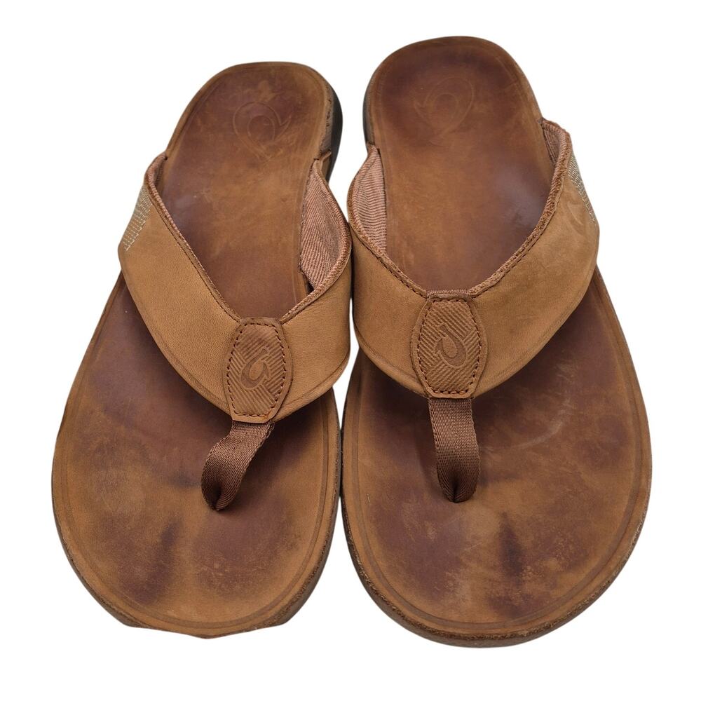 OluKai Tuahine waterproof Brown leather sandals Men 12